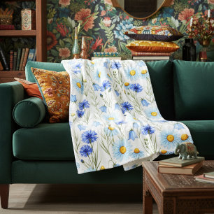 Blue Watercolor Wildflower Fleece Blanket