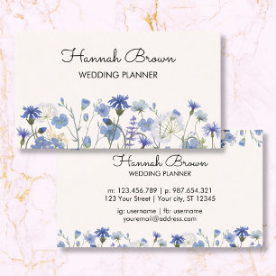 Blue Watercolor Wildflower Garden Business Card