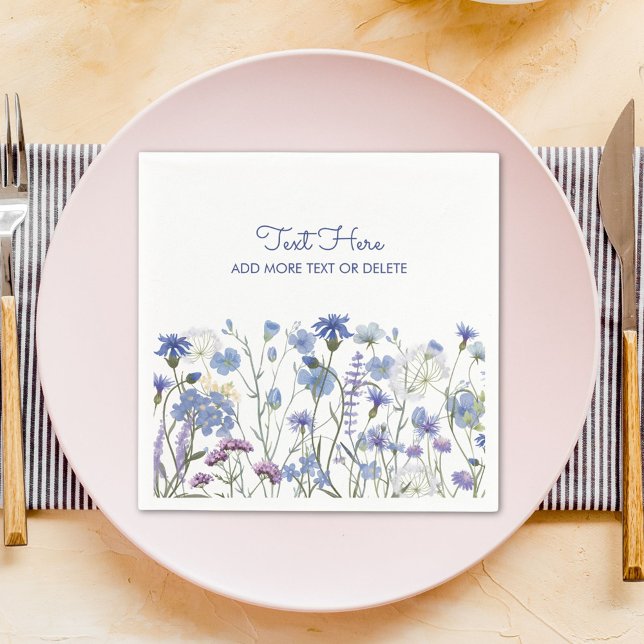Blue Watercolor Wildflower Meadow Napkin (In situ)