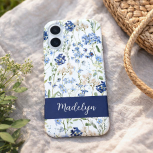 Blue Watercolor Wildflower Name iPhone 16 Case