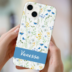 Blue Watercolor Wildflower Name Case-Mate iPhone 14 Case