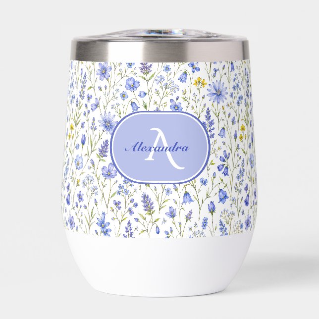 Blue Watercolor Wildflower Pattern Custom Name (Front)