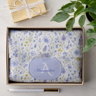 Blue Watercolor Wildflower Pattern Custom Name Tissue Paper
