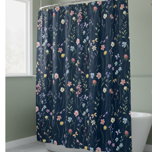 Blue Watercolor Wildflower Shower Curtain