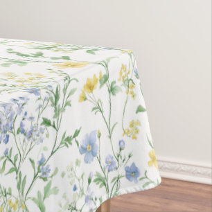 Blue Watercolor Wildflower Tablecloth