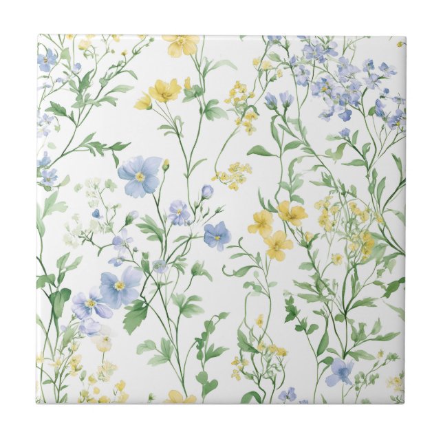 Blue Watercolor Wildflower Tile (Front)