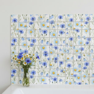 Blue Watercolor Wildflower Tile