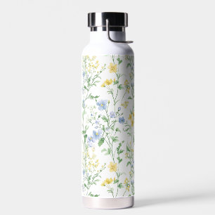 Blue Watercolor Wildflower Water Bottle