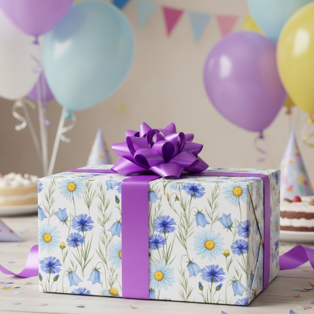 Blue Watercolor Wildflower Wrapping Paper (Creator Uploaded)