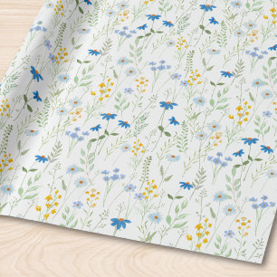 Blue Watercolor Wildflower Wrapping Paper