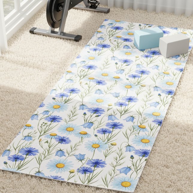 Blue Watercolor Wildflower Yoga Mat (Creator Uploaded)
