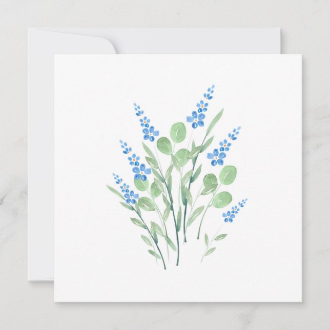 Blue Watercolor Wildflowers Bouquet Card (Front)