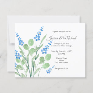Blue Watercolor Wildflowers Bouquet   Invitation