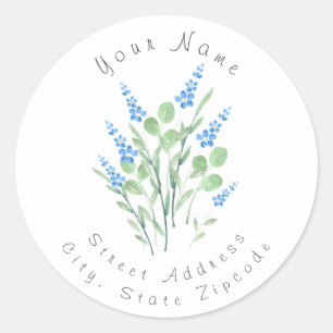 'Blue Watercolor Wildflowers Bouquet' Label