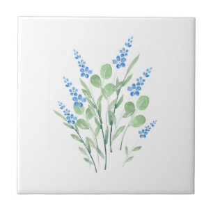 Blue Watercolor Wildflowers Bouquet Tile