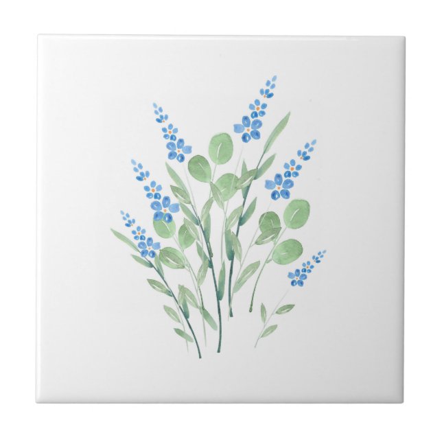 Blue Watercolor Wildflowers Bouquet  Tile (Front)