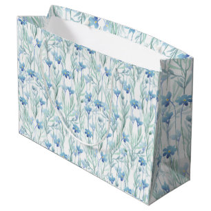 Blue watercolor wildflowers large gift bag