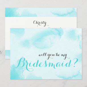 Blue Watercolor Will you be my Bridesmaid Invitation