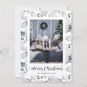 Blue Watercolor Winter Foliage Christmas Cards