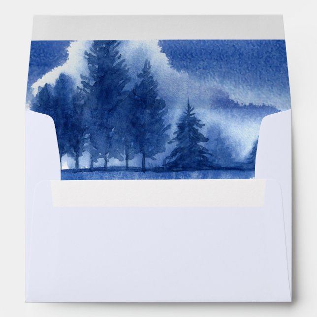 Blue Watercolor Winter Forest Wedding  Envelopes (Back (Bottom))