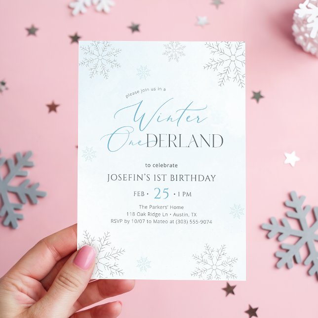 Blue Watercolor Winter Onederland First Birthday Invitation (Creator Uploaded)