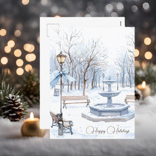 Blue Watercolor Winter Scene Happy Holidays Holiday Postcard