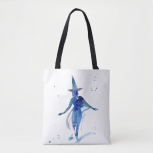 Blue Watercolor Witch Tote Bag