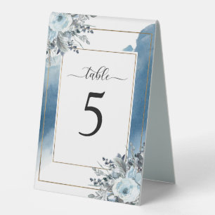 Blue Watercolor with Blue Floral, Wedding Number