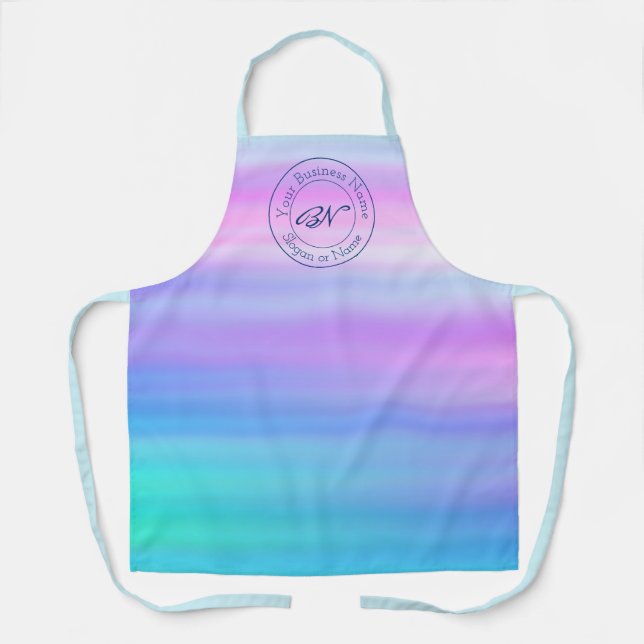 Blue Watercolor with Custom Business Stamp Logo Apron (Front)