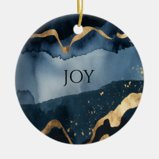 Blue watercolor with gold flecks ceramic tree decoration