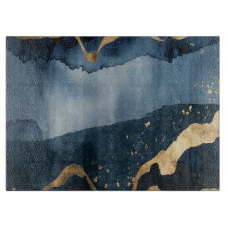 Blue watercolor with gold flecks cutting board