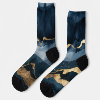 Blue watercolor with gold flecks socks