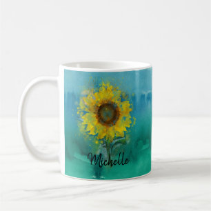 Blue Watercolor with Sunflower Coffee Mug