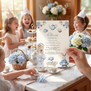Blue Watercolor Wonderland Tea Party Invitation