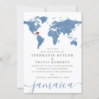 Blue Watercolor World Map Destination Wedding