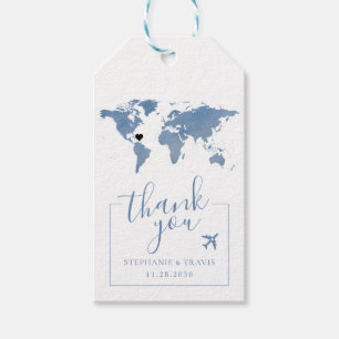 Blue Watercolor World Map Luggage Favour Tags