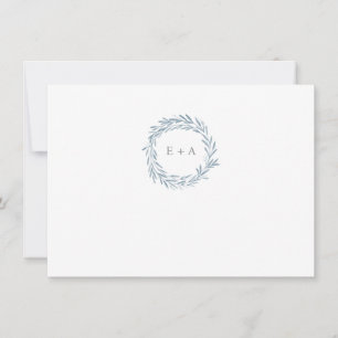 Blue Watercolor Wreath Monogram Pattern Thank You Card