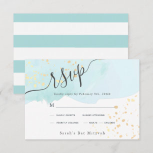 Blue Watercolor x Gold Splatters Bat Mitzvah RSVP Card