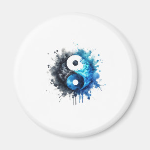 Blue Watercolor Yin and Yang Magnet