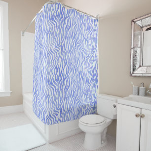 Blue Watercolor Zebra Pattern Shower Curtain