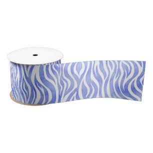 Blue Watercolor Zebra Print Satin Ribbon