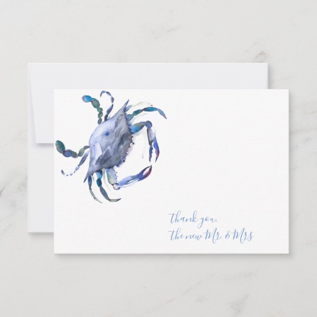 Blue WatercolorCrab Thank You Stationery Note Card (Front)