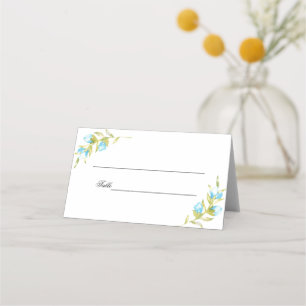 Blue Watercolored Rose Buds Wedding Place Card