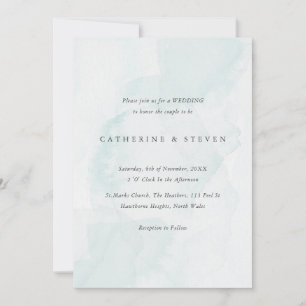Blue Watercolour Beach Coastal Wedding Invitation