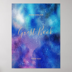 Blue Watercolour Confetti Guest Book Sign Poster