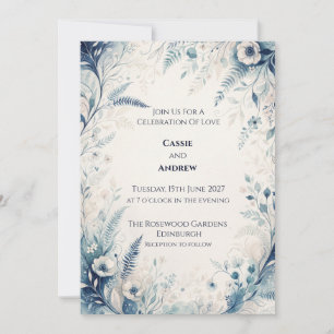 Blue Watercolour Floral Wedding Invitation