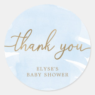 Blue Watercolour Gold Baby Shower Favour Sticker