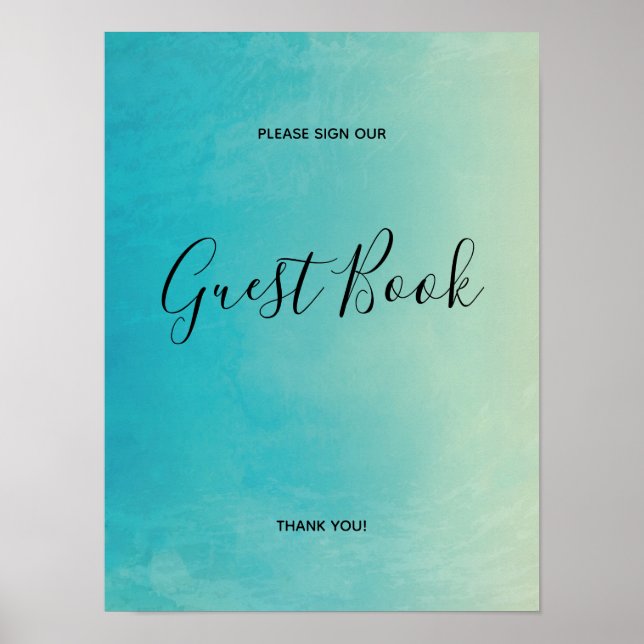 Blue Watercolour Guest Book Sign Poster (Front)