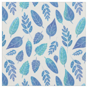 Blue Watercolour Leaves Pattern Fabric