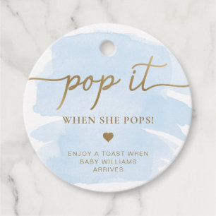 Blue Watercolour Pop It When She Pops Favour Tag